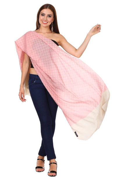 Pashtush India 70x200 Pashtush Women's Silk-Pashmina Stole, Checkered Design, Powder Pink
