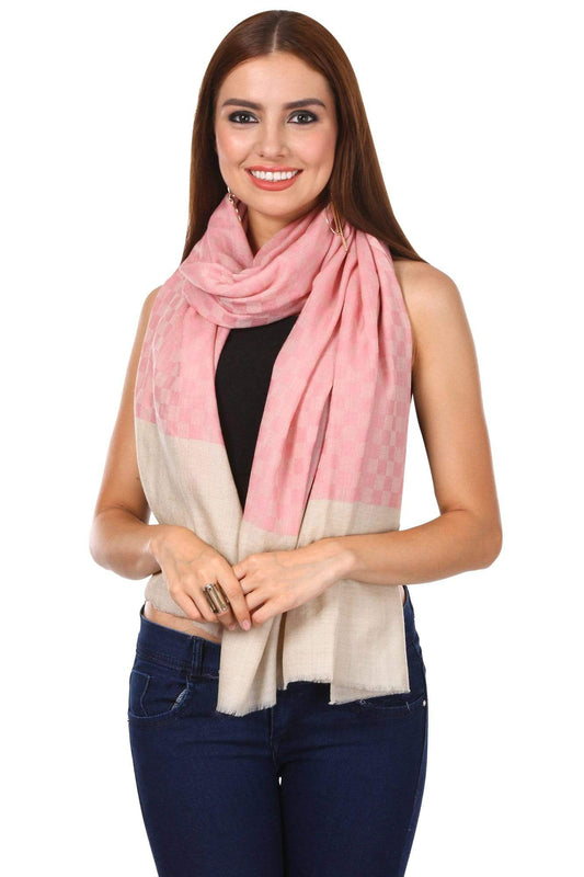 Pashtush India 70x200 Pashtush Women's Silk-Pashmina Stole, Checkered Design, Powder Pink