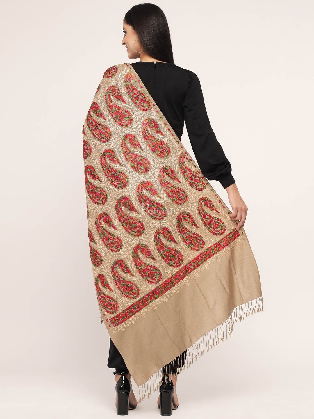 Pashtush India Womens Stoles and Scarves Scarf Pashtush Women'S Silk Wool Hand Embroidery Stole, Extra Soft