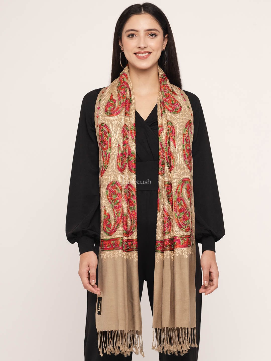 Pashtush India Womens Stoles and Scarves Scarf Pashtush Women'S Silk Wool Hand Embroidery Stole, Extra Soft