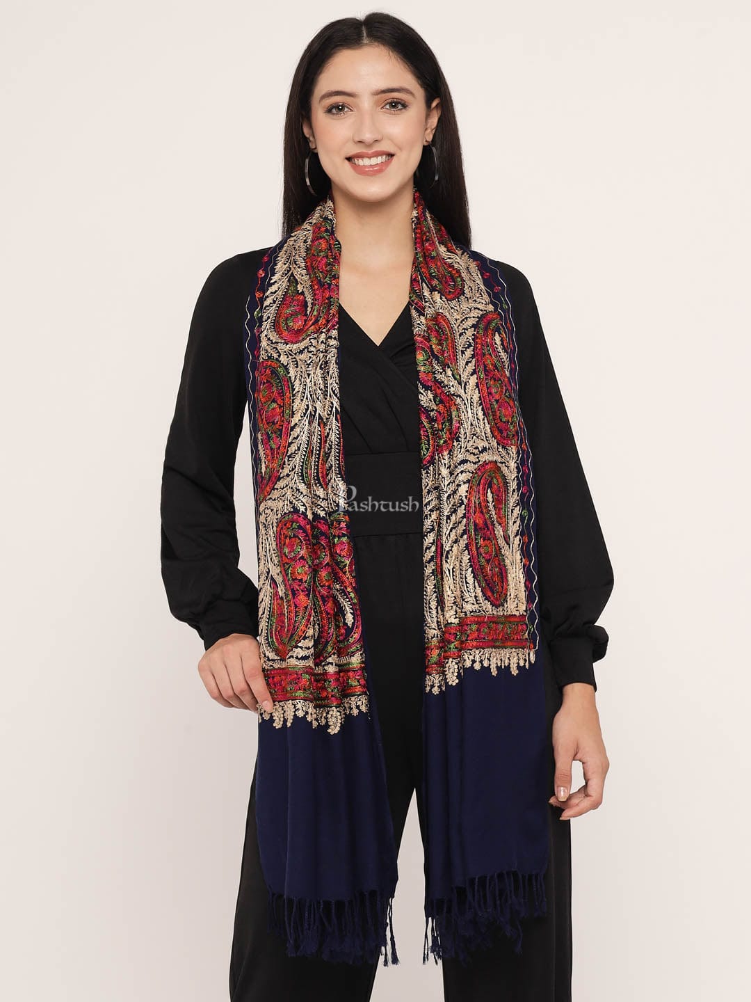 Pashtush India Womens Stoles and Scarves Scarf Pashtush Women'S Silk Wool Hand Embroidery Stole, Extra Soft