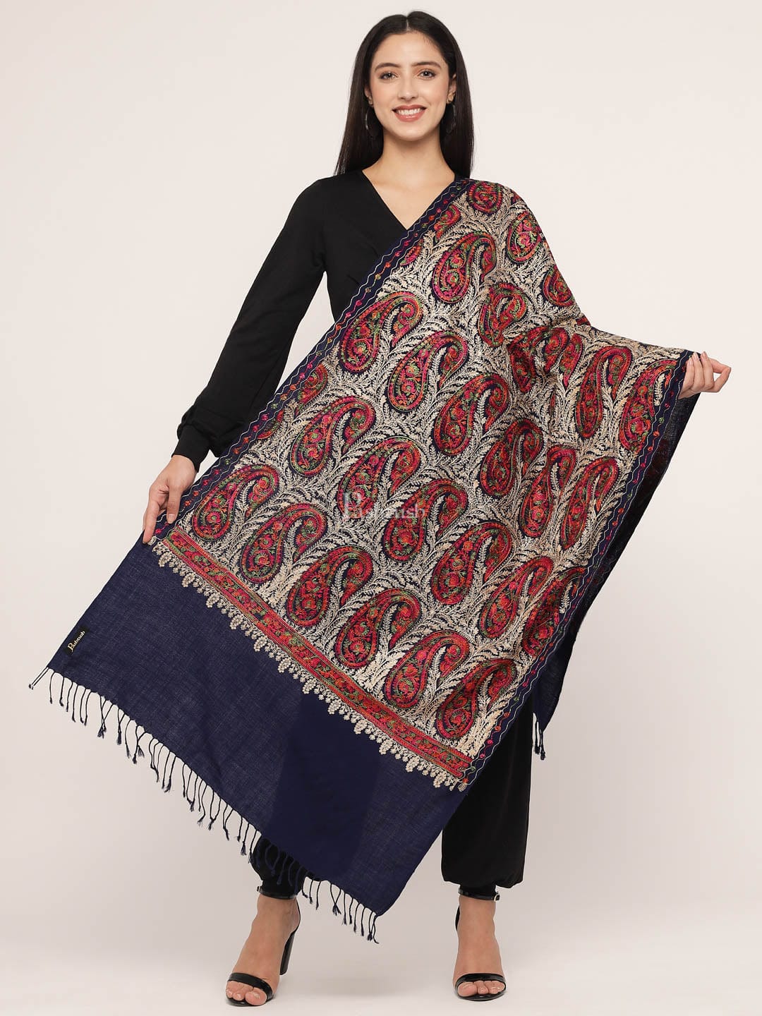 Pashtush India Womens Stoles and Scarves Scarf Pashtush Women'S Silk Wool Hand Embroidery Stole, Extra Soft