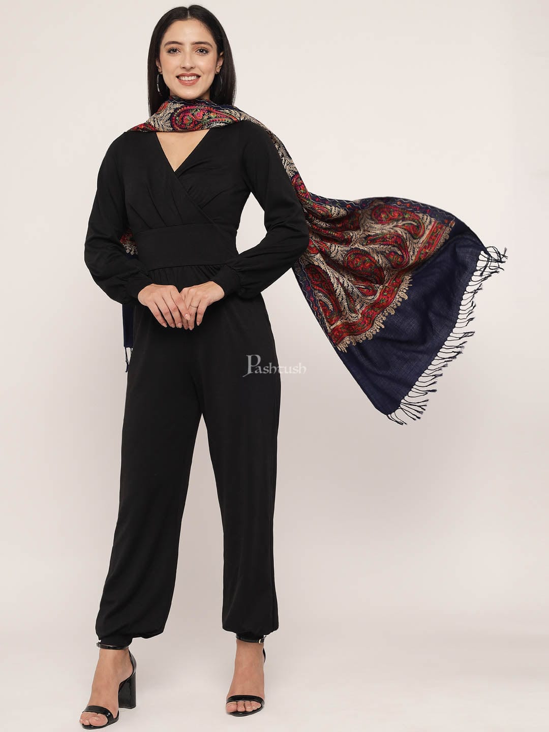 Pashtush India Womens Stoles and Scarves Scarf Pashtush Women'S Silk Wool Hand Embroidery Stole, Extra Soft