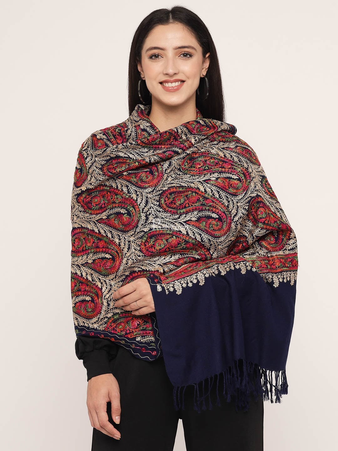 Pashtush India Womens Stoles and Scarves Scarf Pashtush Women'S Silk Wool Hand Embroidery Stole, Extra Soft