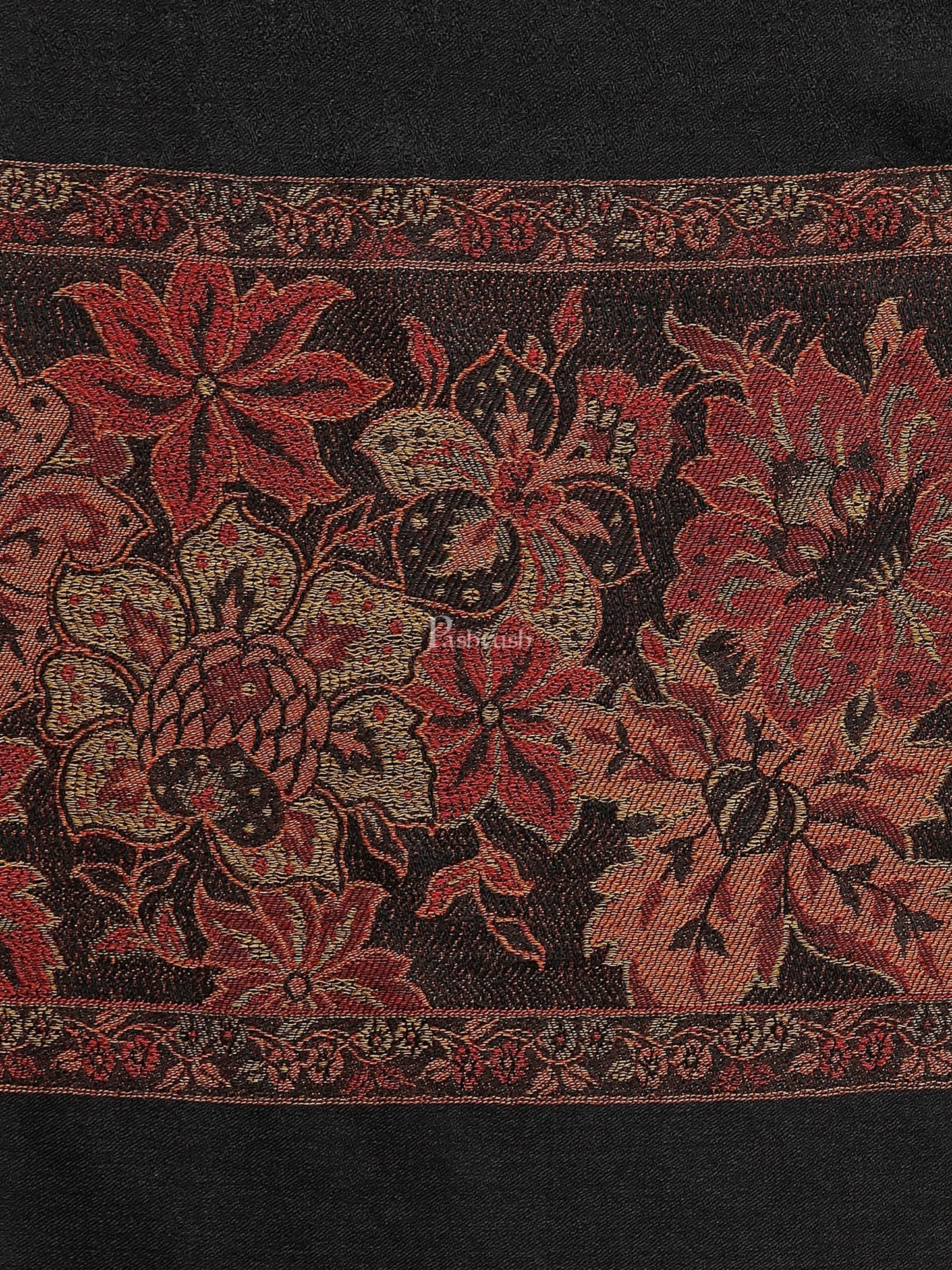 Pashtush India Womens Stoles and Scarves Scarf Pashtush Women'S Silk-Wool Reversible Floral Scarf, Soft And Warm Black