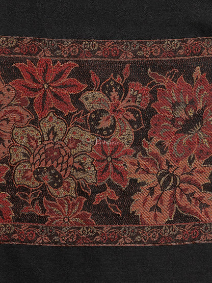 Pashtush India Womens Stoles and Scarves Scarf Pashtush Women'S Silk-Wool Reversible Floral Scarf, Soft And Warm Black