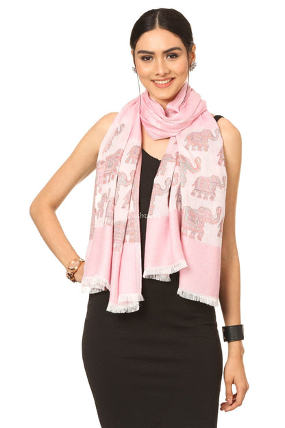 Pashtush India Womens Stoles and Scarves Scarf Pashtush Women'S Soft Bamboo Scarf, Happy Elephant Woven Design, Powder Pink