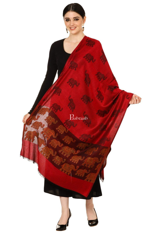 Pashtush India 70x200 Pashtush Women's Soft Bamboo Scarf, Happy Elephants Woven Design, Maroon
