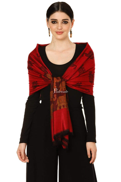 Pashtush India 70x200 Pashtush Women's Soft Bamboo Scarf, Happy Elephants Woven Design, Maroon