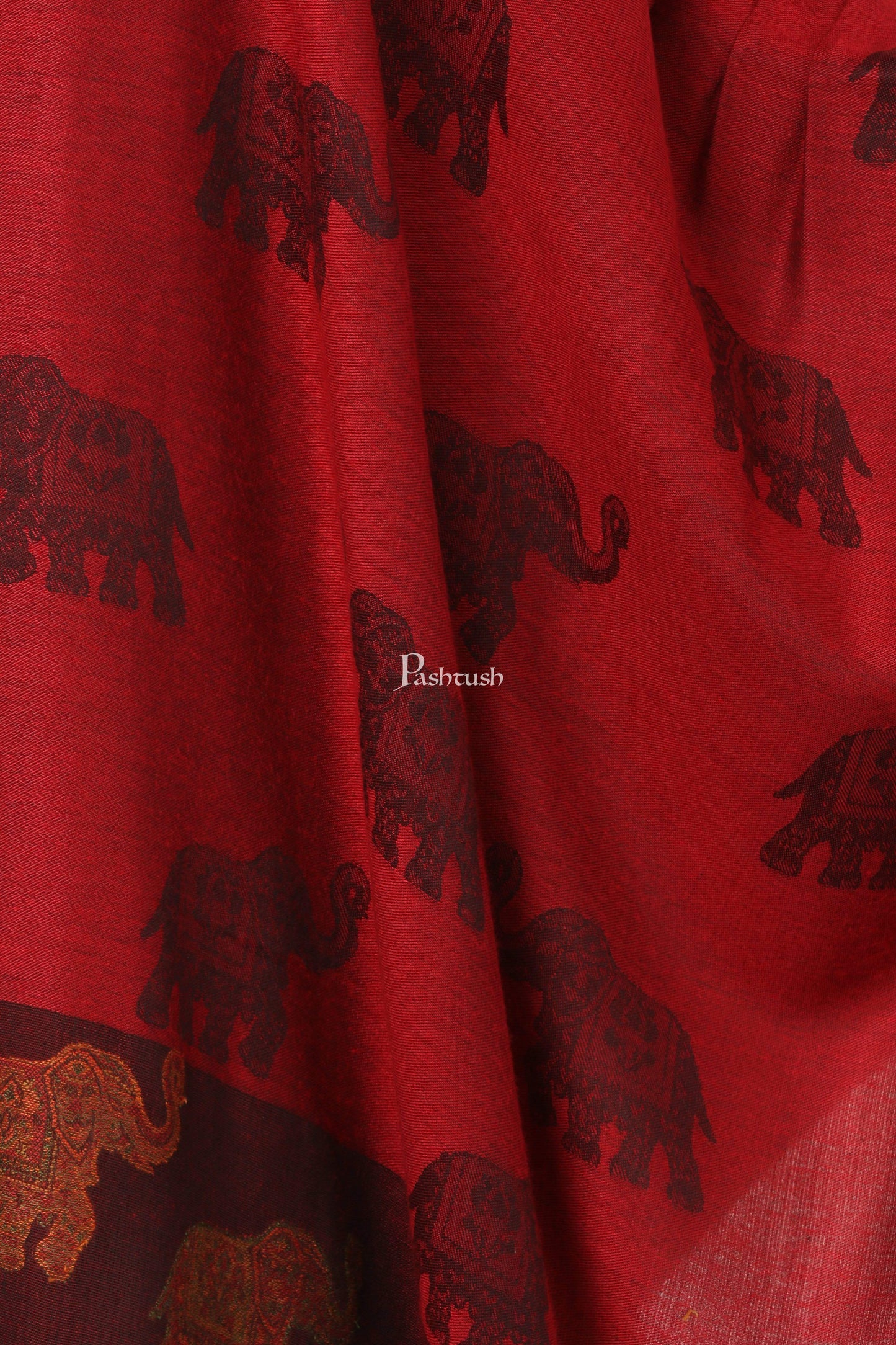 Pashtush India 70x200 Pashtush Women's Soft Bamboo Scarf, Happy Elephants Woven Design, Maroon