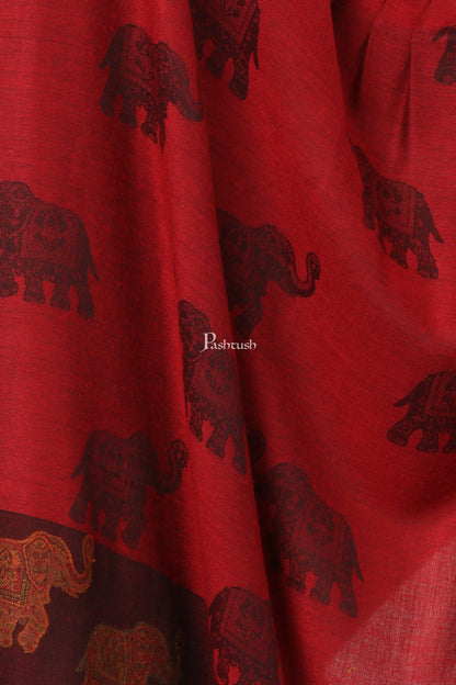 Pashtush India 70x200 Pashtush Women's Soft Bamboo Scarf, Happy Elephants Woven Design, Maroon