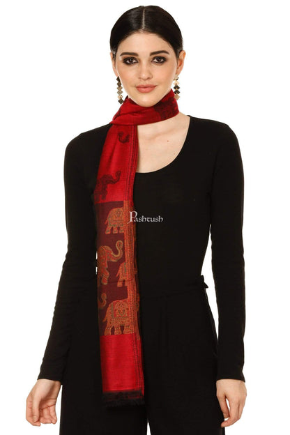 Pashtush India 70x200 Pashtush Women's Soft Bamboo Scarf, Happy Elephants Woven Design, Maroon