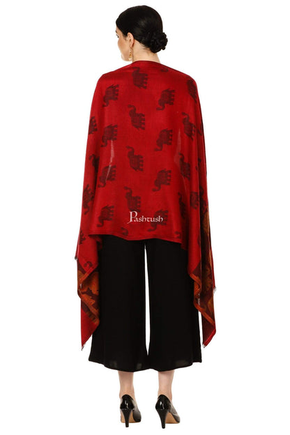 Pashtush India 70x200 Pashtush Women's Soft Bamboo Scarf, Happy Elephants Woven Design, Maroon