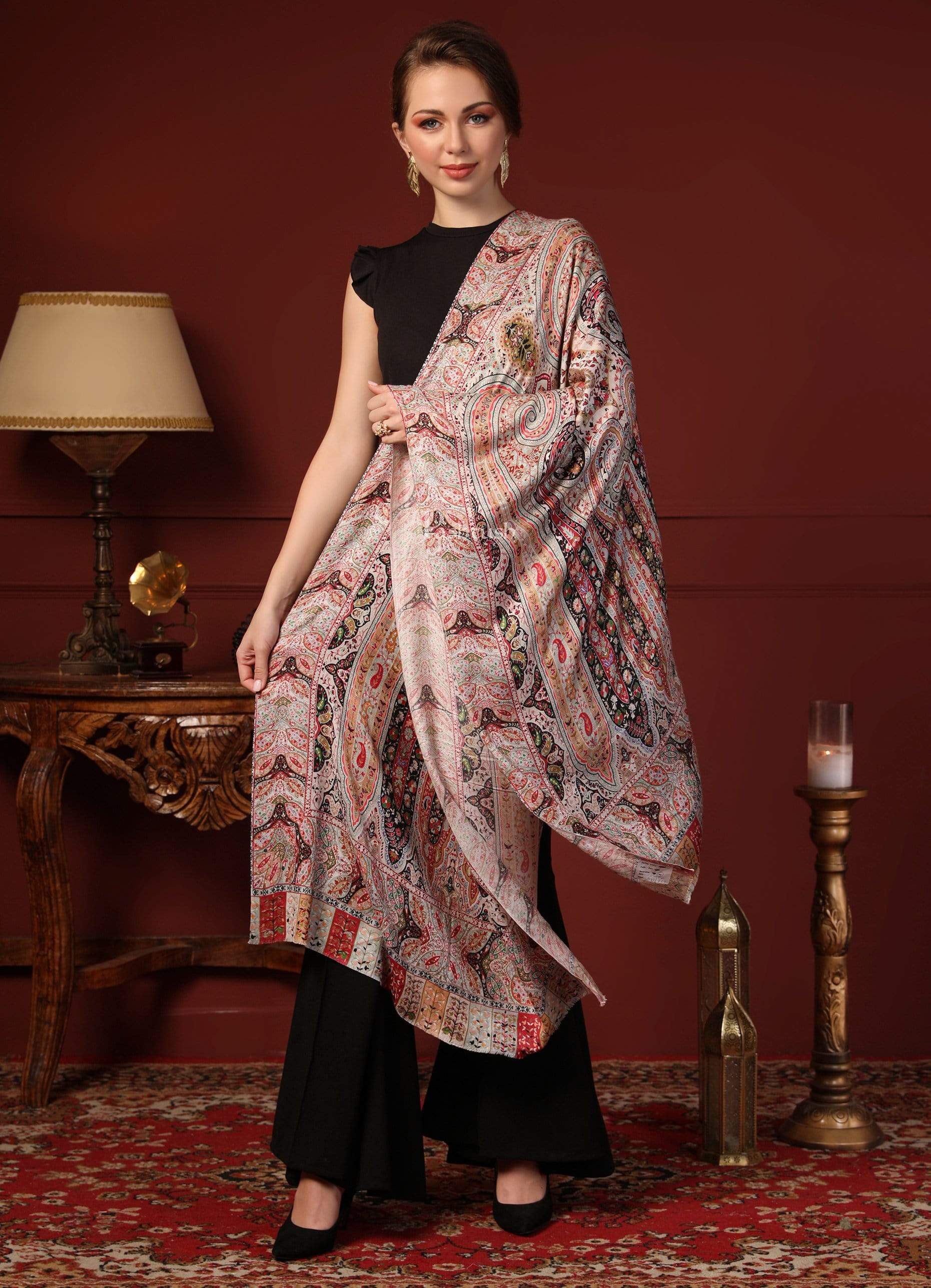 Pashtush India 70x200 Pashtush Women's Soft Bamboo Scarf, Stoles, Wraps (soft Bamboo) - Paisley Garden