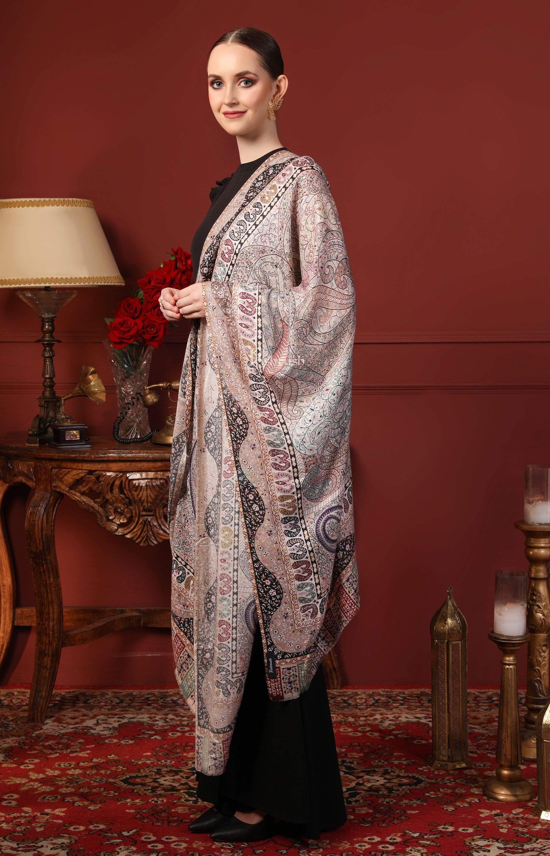 Pashtush India 70x200 Pashtush Women's Soft Bamboo Scarf, Stoles, Wraps (soft Bamboo) - Paisley Garden