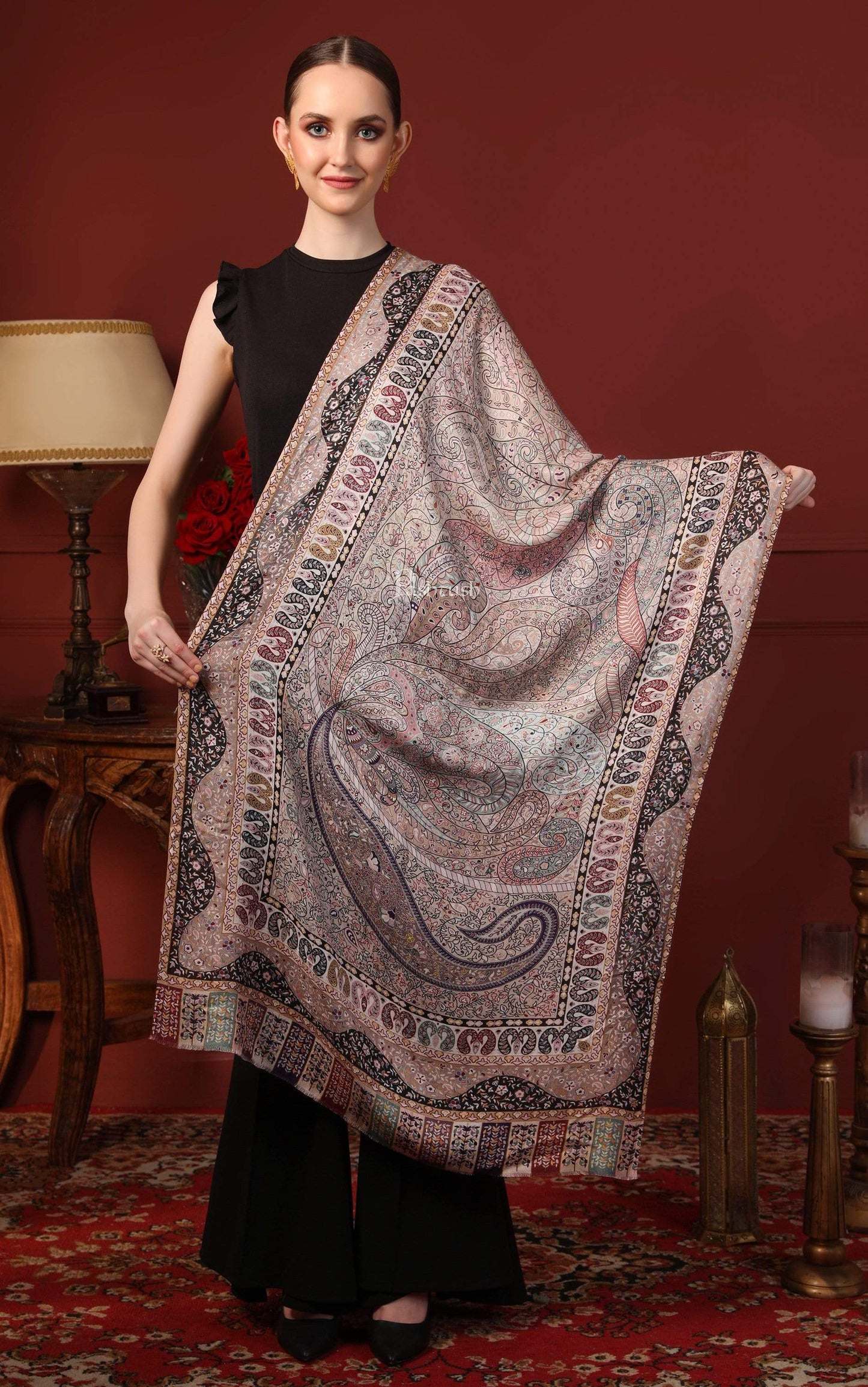 Pashtush India 70x200 Pashtush Women's Soft Bamboo Scarf, Stoles, Wraps (soft Bamboo) - Paisley Garden