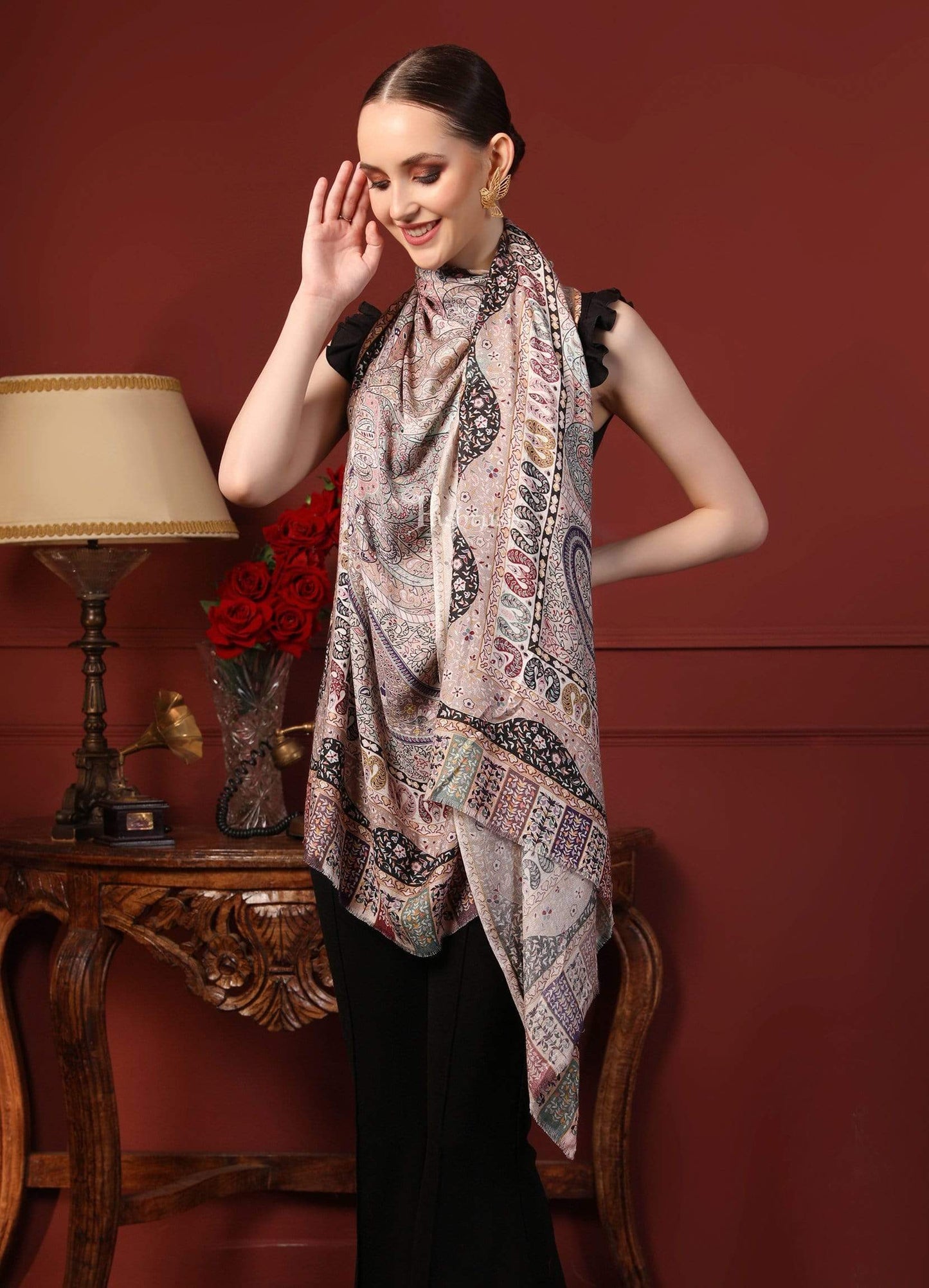 Pashtush India 70x200 Pashtush Women's Soft Bamboo Scarf, Stoles, Wraps (soft Bamboo) - Paisley Garden