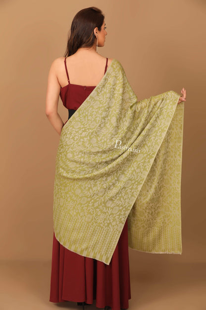 Pashtush India 70x200 Pashtush Women's Soft Fine Wool Floral Scarf, Soft and Warm, Emerald Green