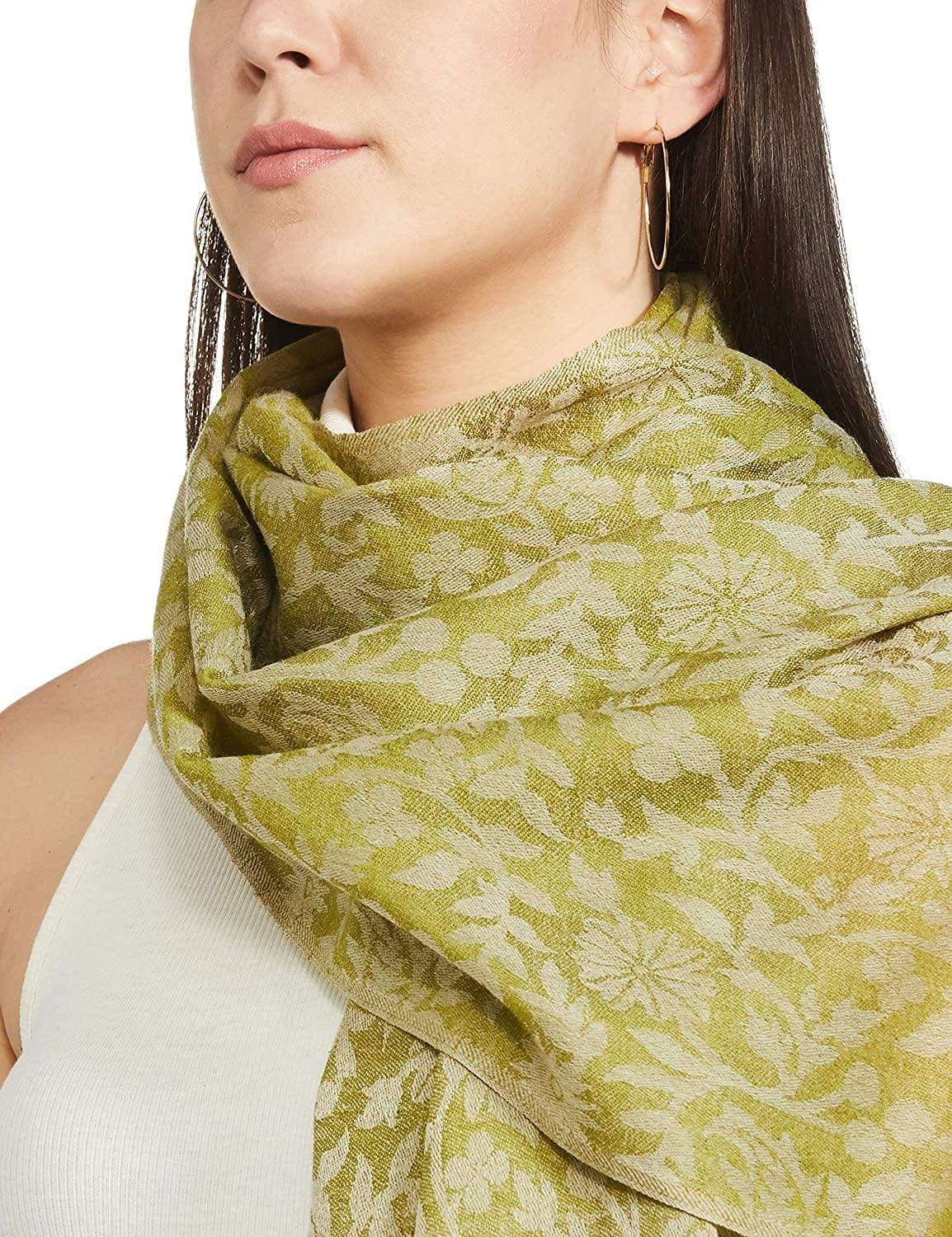 Pashtush India 70x200 Pashtush Women's Soft Fine Wool Floral Scarf, Soft and Warm, Emerald Green