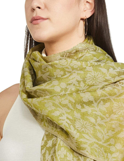 Pashtush India 70x200 Pashtush Women's Soft Fine Wool Floral Scarf, Soft and Warm, Emerald Green