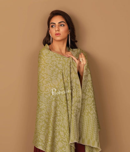 Pashtush India 70x200 Pashtush Women's Soft Fine Wool Floral Scarf, Soft and Warm, Emerald Green