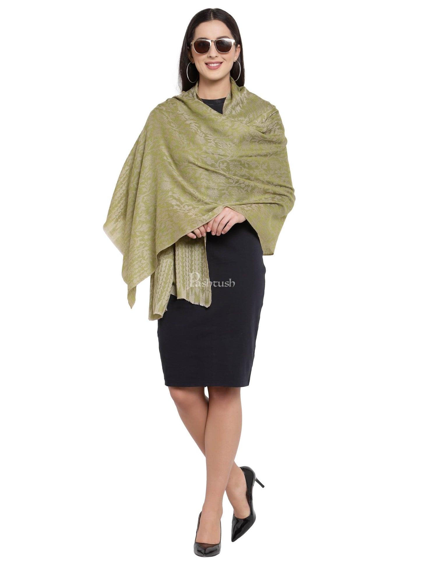 Pashtush India Womens Stoles and Scarves Scarf Pashtush Women'S Soft Fine Wool Floral Scarf, Soft And Warm, Emerald Green