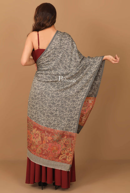 Pashtush India Stole Pashtush Women's Soft Fine Wool Floral Scarf, Soft and Warm, Light Black