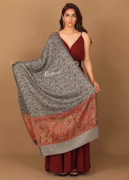 Pashtush India Stole Pashtush Women's Soft Fine Wool Floral Scarf, Soft and Warm, Light Black