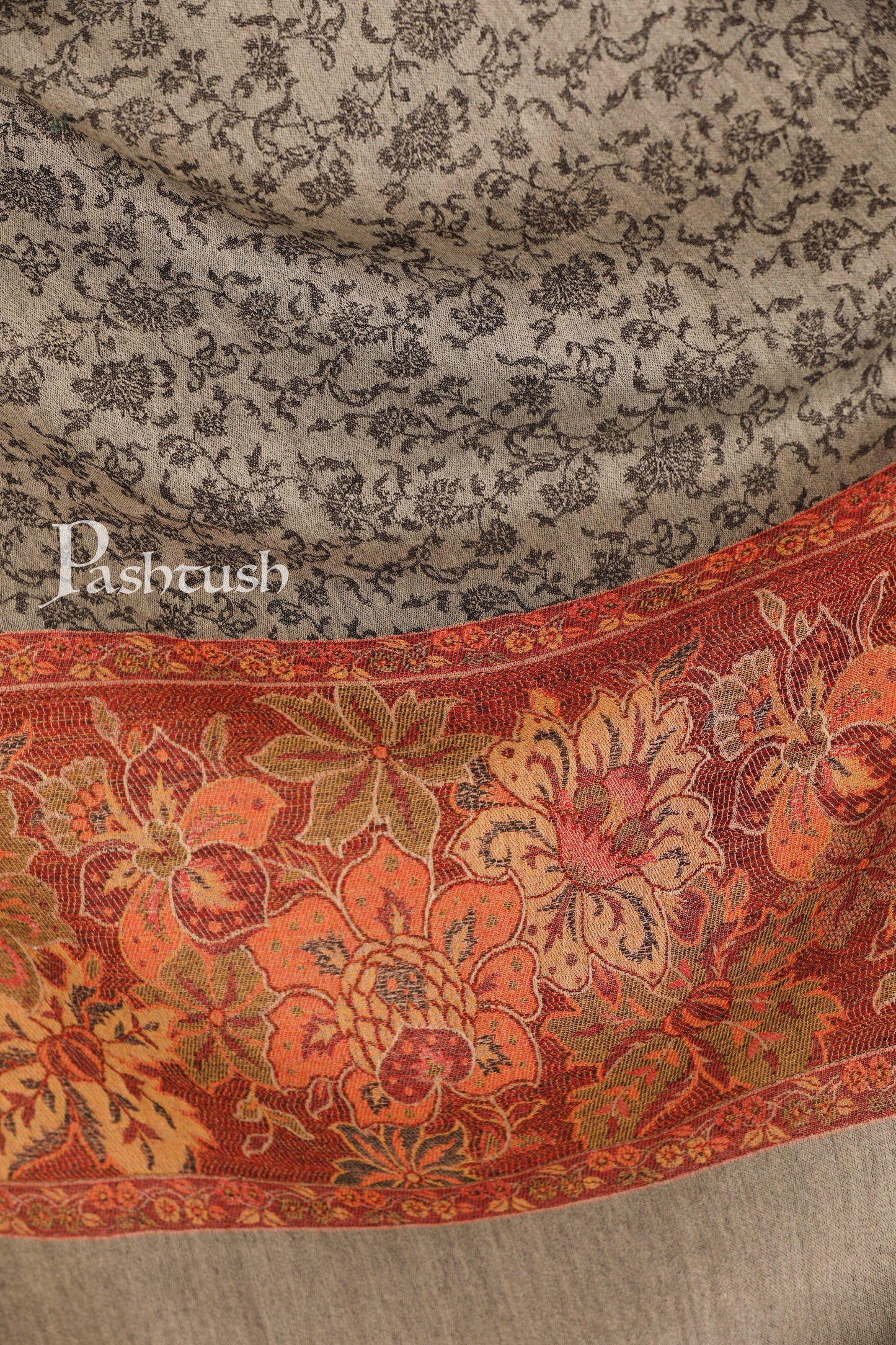 Pashtush India Stole Pashtush Women's Soft Fine Wool Floral Scarf, Soft and Warm, Light Black