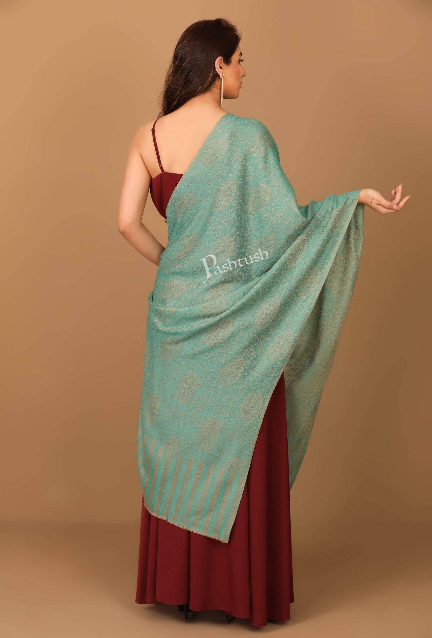 Pashtush India Stole Pashtush Women's Soft Fine Wool Paisley Scarf, Soft and Warm, Peruvian Green