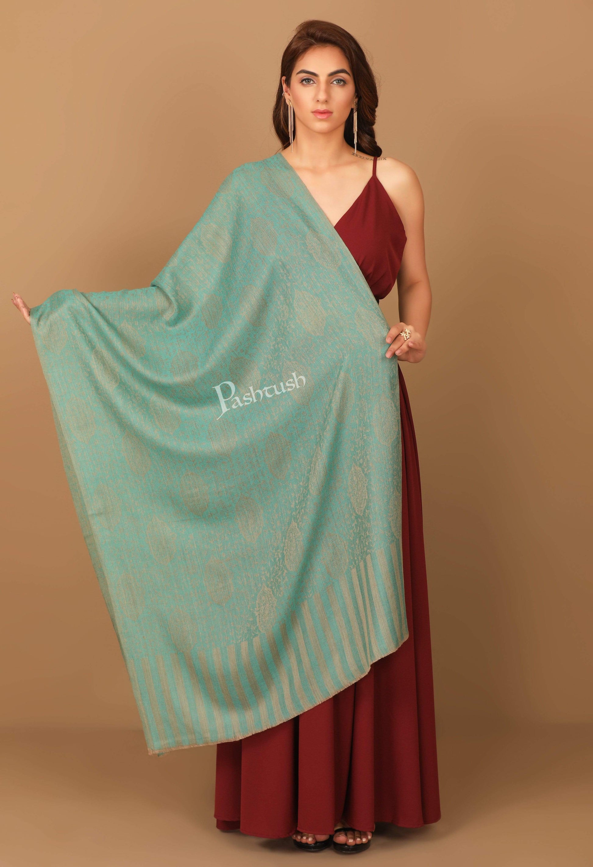 Pashtush India Stole Pashtush Women's Soft Fine Wool Paisley Scarf, Soft and Warm, Peruvian Green