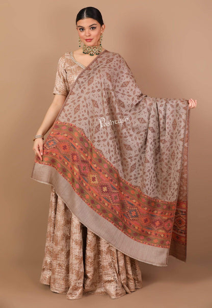 Pashtush India Shawl Pashtush Women's Soft Fine Wool Reversible Shawl with Kaani Weave Palla, Espresso