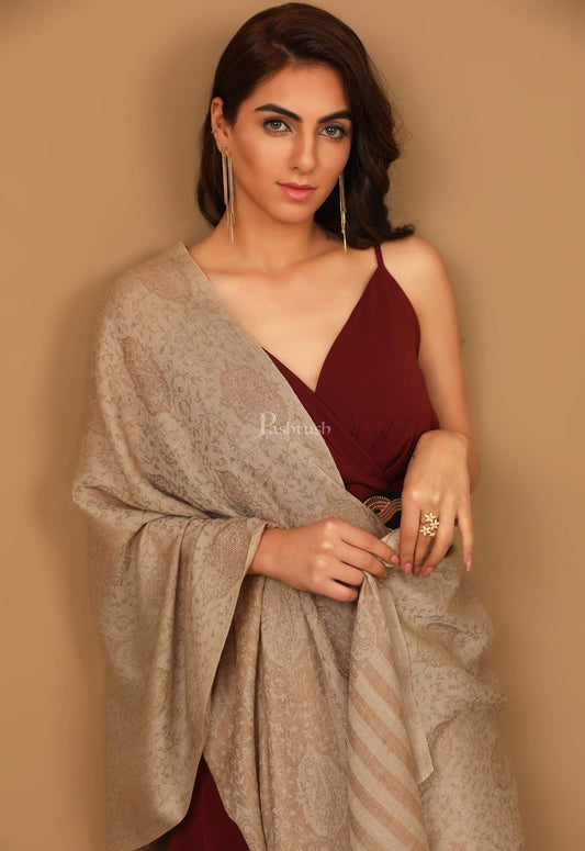 Pashtush India Stole Pashtush Women's Soft Fine Wool Scarf, Paisley Weave, Nude Beige