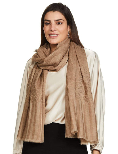 Pashtush India 70x200 Pashtush Women's Soft Fine Wool Scarf, Paisley Weave, Beige