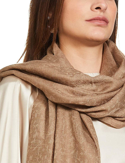 Pashtush India 70x200 Pashtush Women's Soft Fine Wool Scarf, Paisley Weave, Beige