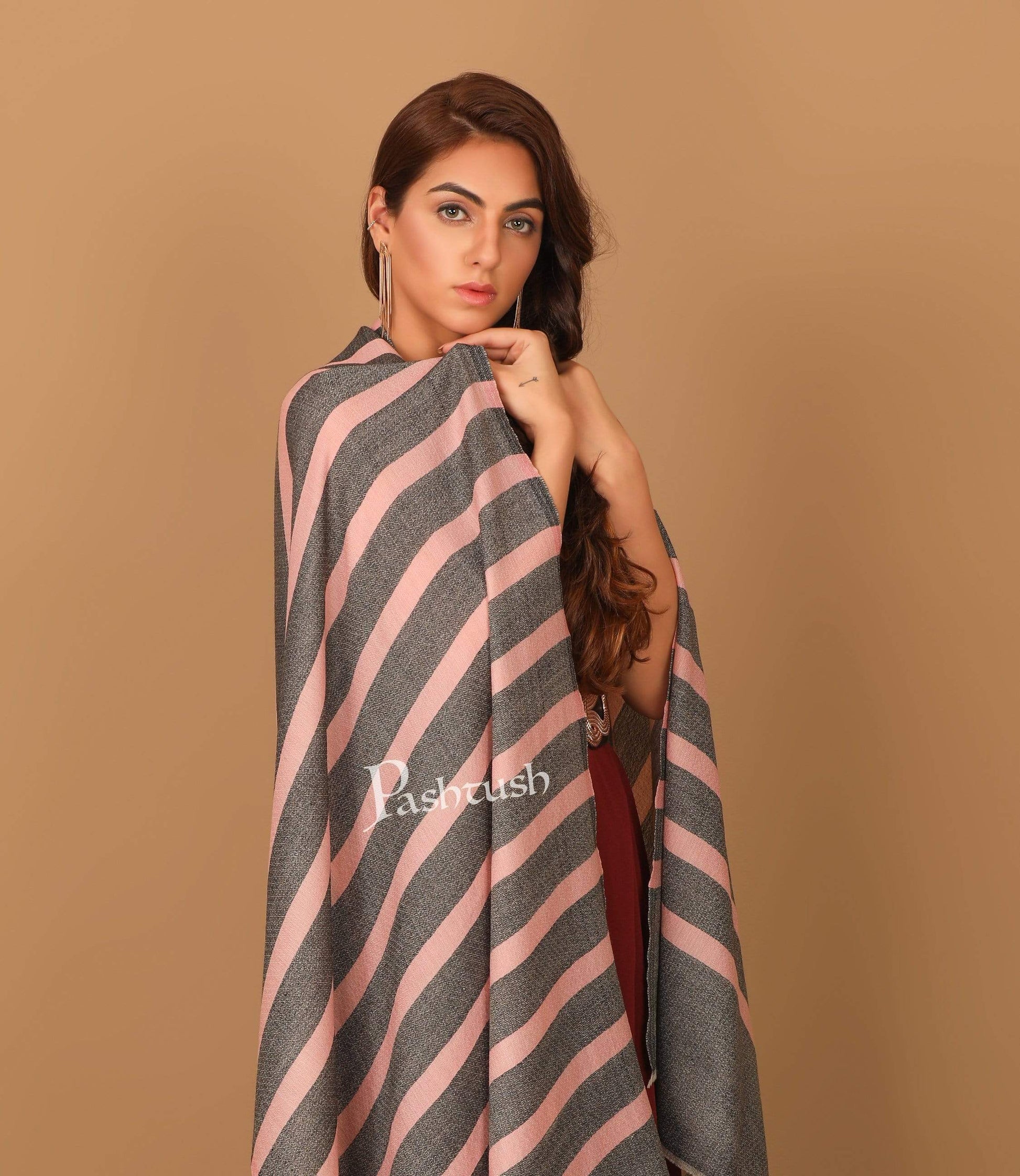 Pashtush India Stole Pashtush Women's Soft Fine Wool Scarf, Peach and Grey Melange