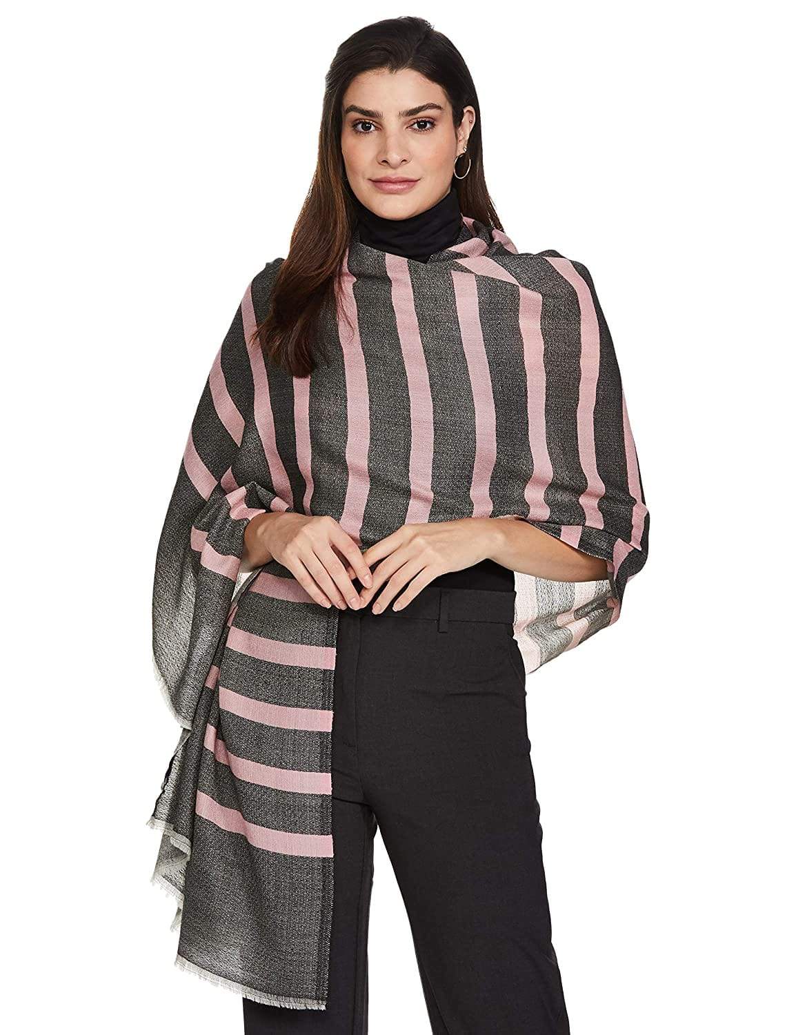 Pashtush India 70x200 Pashtush Women's Soft Fine Wool Scarf, Peach and Grey Melange