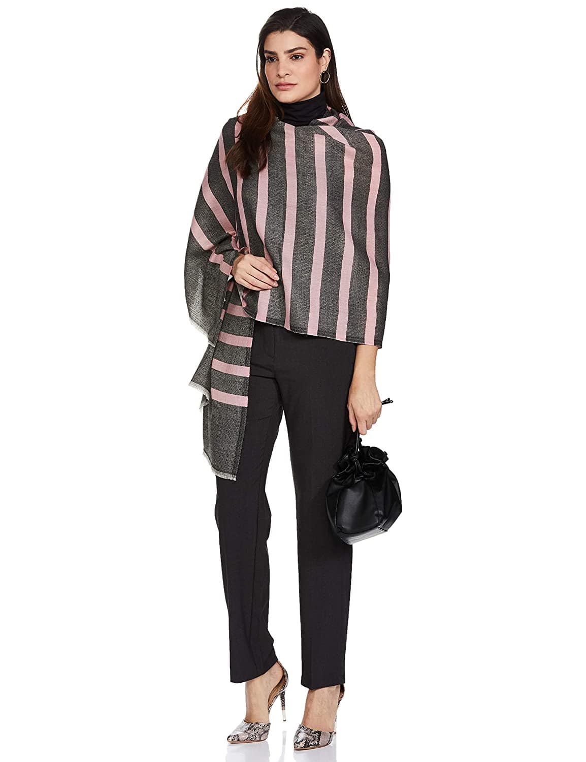 Pashtush India 70x200 Pashtush Women's Soft Fine Wool Scarf, Peach and Grey Melange