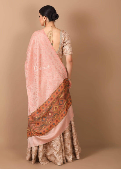 Pashtush India Shawl Pashtush Women's Soft Fine Wool  Shawl with Kaani Weave Palla, Soft Peach