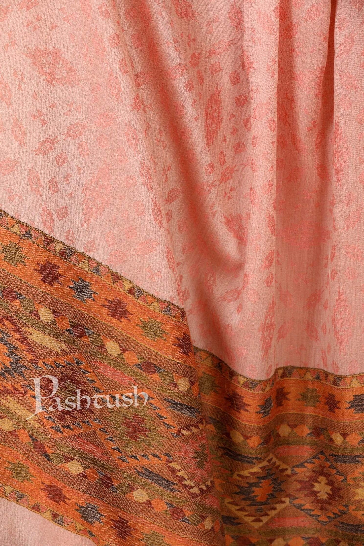 Pashtush India Shawl Pashtush Women's Soft Fine Wool  Shawl with Kaani Weave Palla, Soft Peach