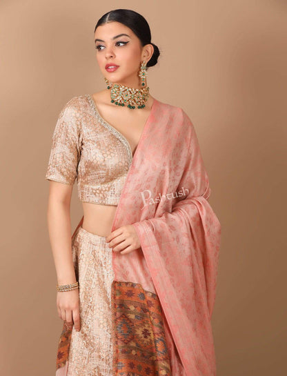 Pashtush India Shawl Pashtush Women's Soft Fine Wool  Shawl with Kaani Weave Palla, Soft Peach