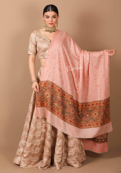 Pashtush India Shawl Pashtush Women's Soft Fine Wool  Shawl with Kaani Weave Palla, Soft Peach