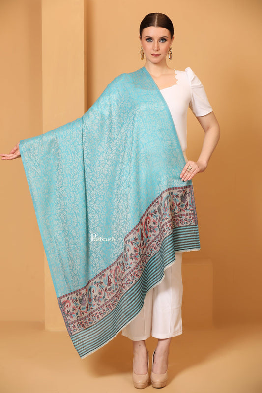 Pashtush India Womens Shawls Pashtush Women'S Soft Wool Cashmere Blended Shawl, Ethnic Palla, Blue