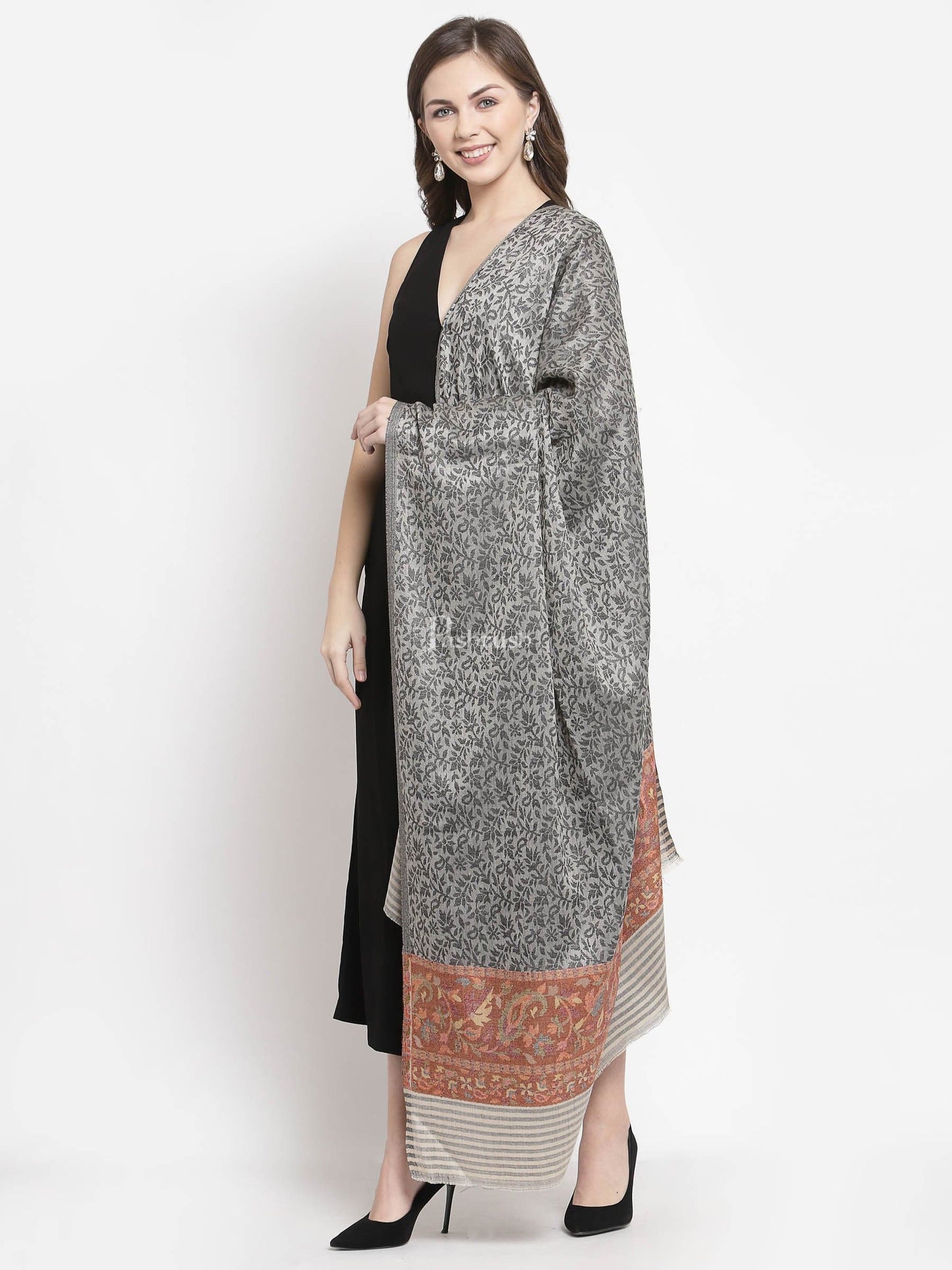 Pashtush India Womens Shawls Pashtush Women'S Soft Wool Cashmere Blended Shawl, Ethnic Palla, Grey