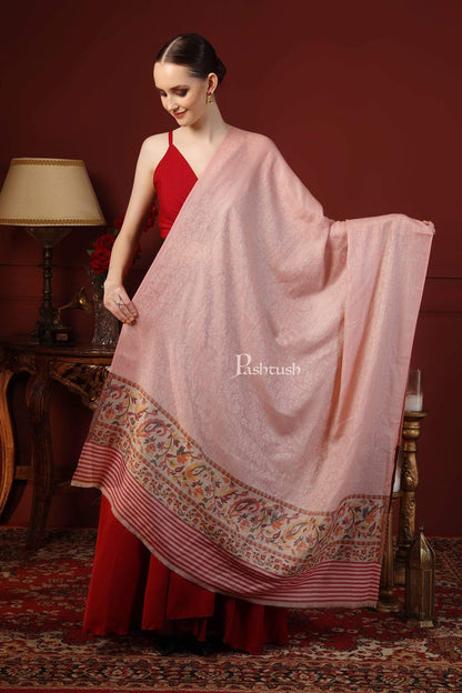Pashtush India 100x200 Pashtush Women's Soft Wool Cashmere Blended Shawl, Kaani Palla, Blush Pink
