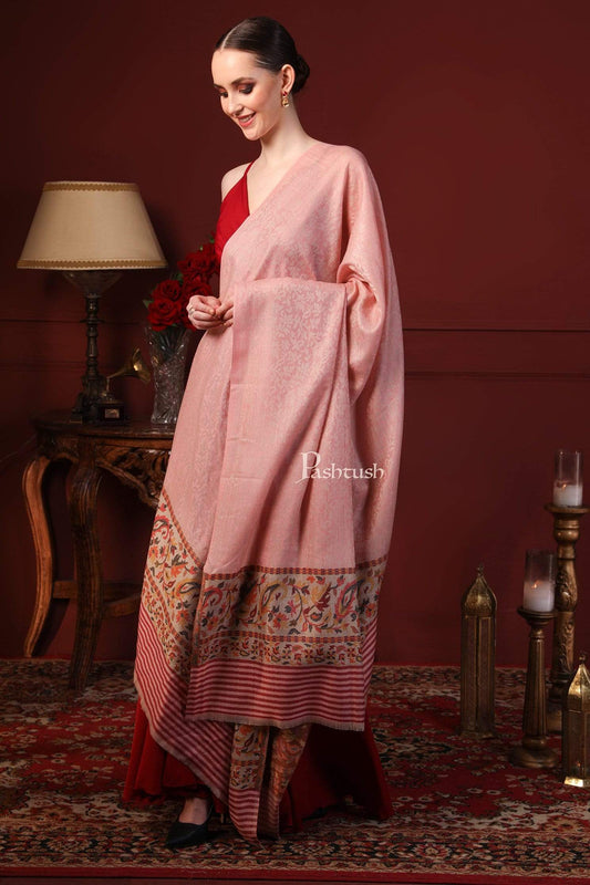 Pashtush India 100x200 Pashtush Women's Soft Wool Cashmere Blended Shawl, Kaani Palla, Blush Pink