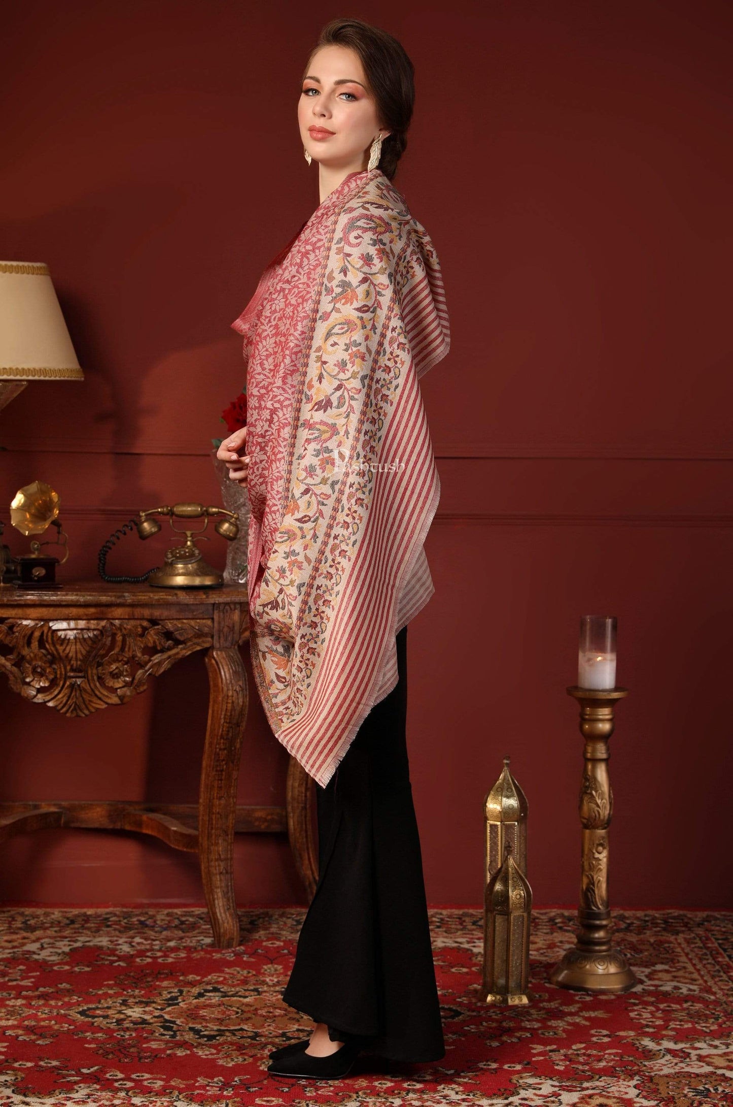 Pashtush India 100x200 Pashtush Women's Soft Wool Cashmere Blended Shawl, Kaani Palla, Pink