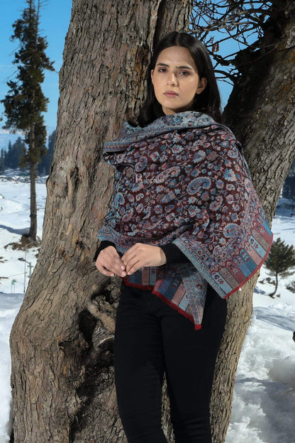 Pashtush India 70x200 Pashtush Women's Soft Wool, Reversible Stole, Scarf, Ethnic Weave, Plum