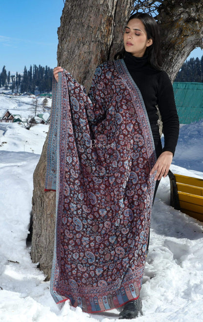 Pashtush India 70x200 Pashtush Women's Soft Wool, Reversible Stole, Scarf, Ethnic Weave, Plum