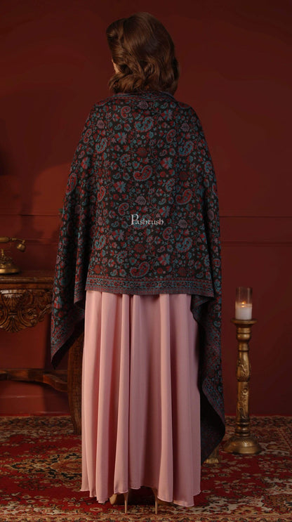 Pashtush India 70x200 Pashtush Women's Soft Wool, Reversible Stole, Scarf, Kaani Weave, Black and Lilac